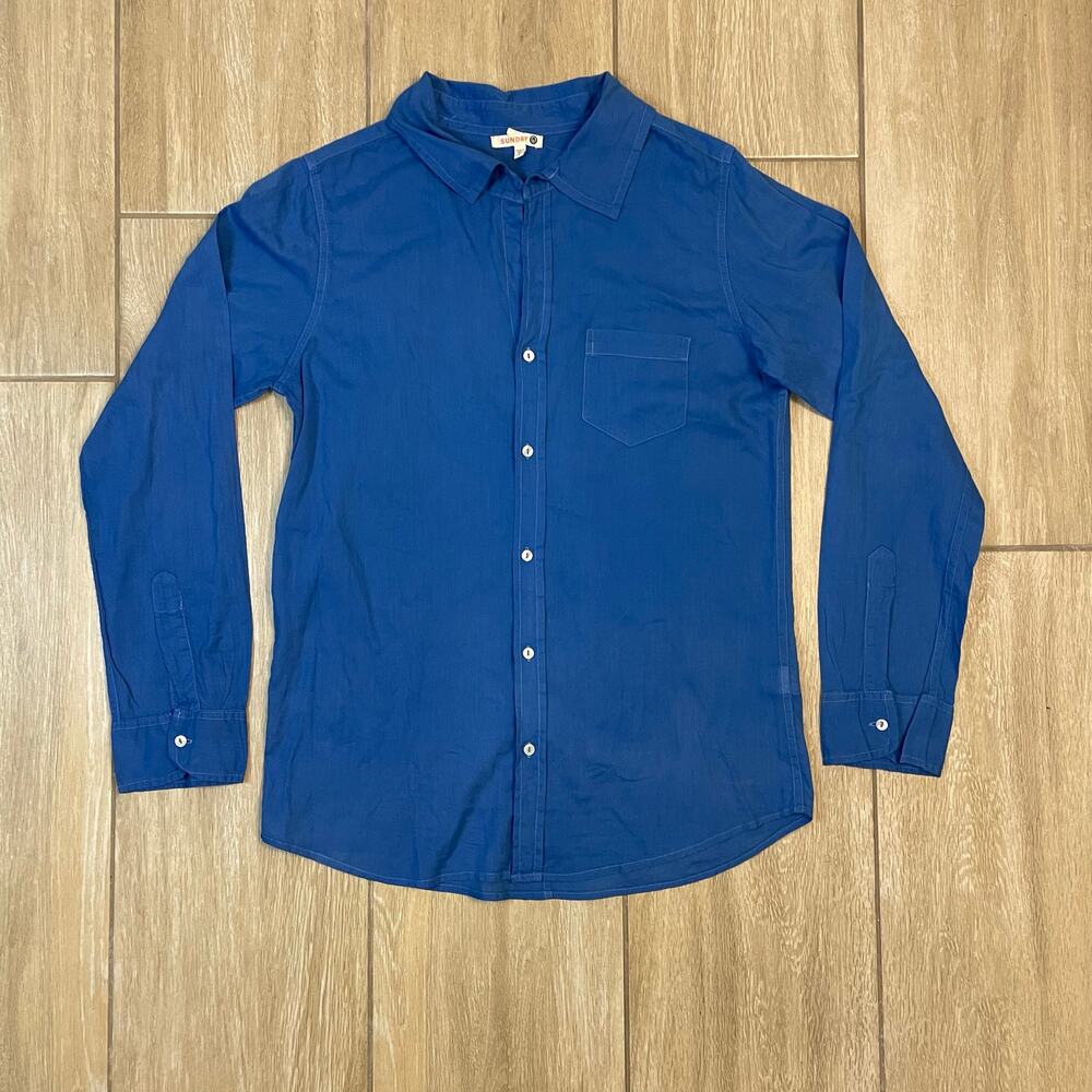 Sundry Blue Cotton Button Front Shirt Womens Size 2 Long Sleeve Top